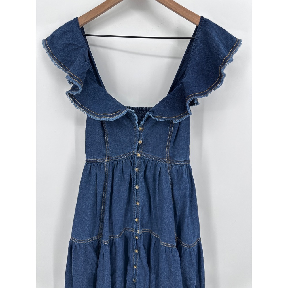 Pilcro Sweetheart Flutter Sleeve Denim Button Down Maxi Dress Small Blue Pockets - Picture 4 of 14